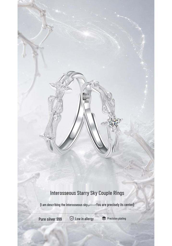 S999 Sterling Silver Interstellar Dome Adjustable Couple Rings - Luxury Valentine's Day Gift