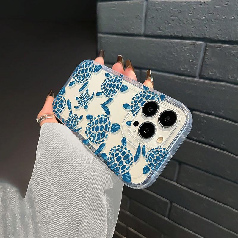 Blue Turtle Shock Proof Phone Case for iPhone 17 Air 16 15 14 Pro Max Plus 13 12 Mini 11 Xs XR 8 7 Soft TPU Clear Cover Coque