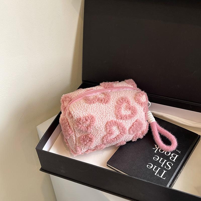 Stylish Jacquard Plush Cosmetic Storage Bag - Cute, Portable & Perfect for Toiletries