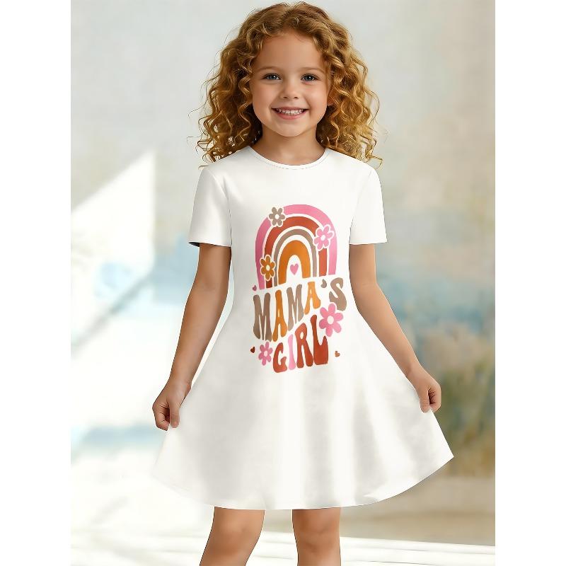 3D Cute Printed Dress for Young Girls, Short Sleeved Round Neck Children's Party A-line Dress Suitable for Birthday Gifts