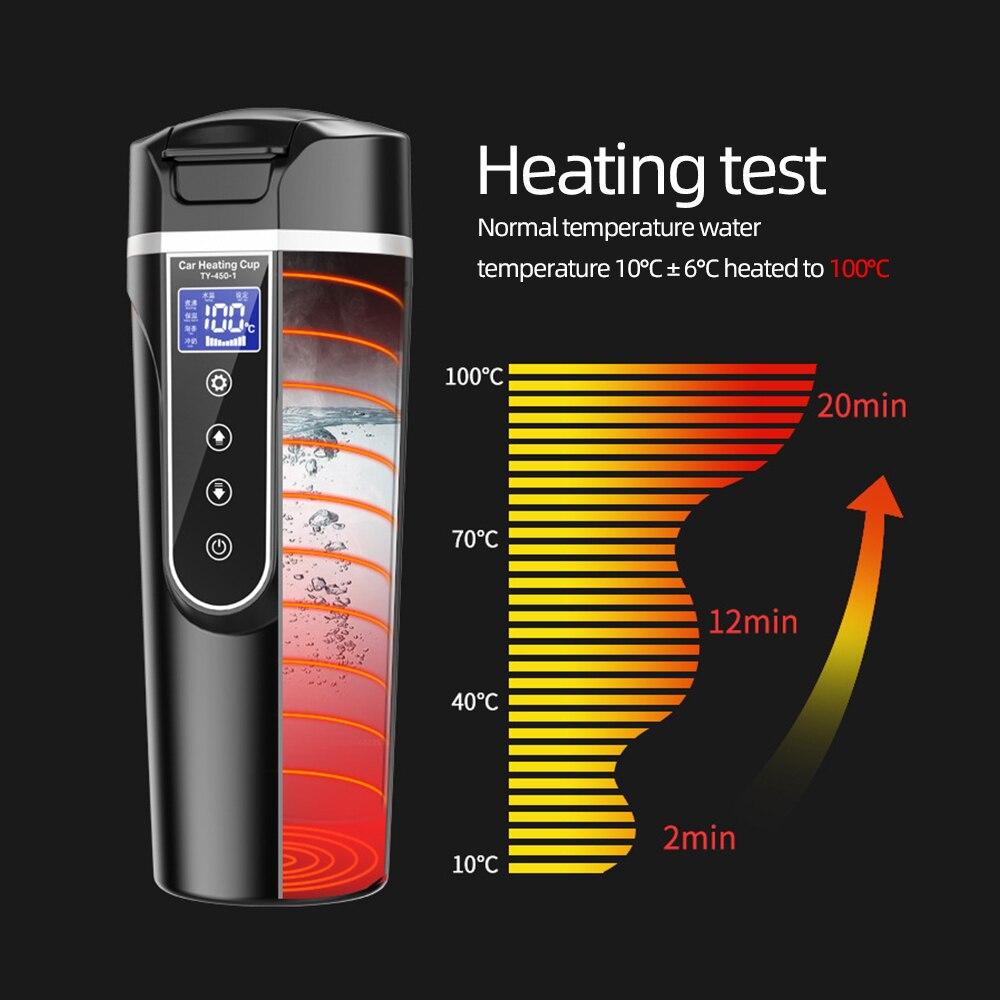 12/24V Car Heating Cup Electric Kettle Stainless Steel Smart Heating Travel Coffee Mug Warmer With LCD Display YSXX