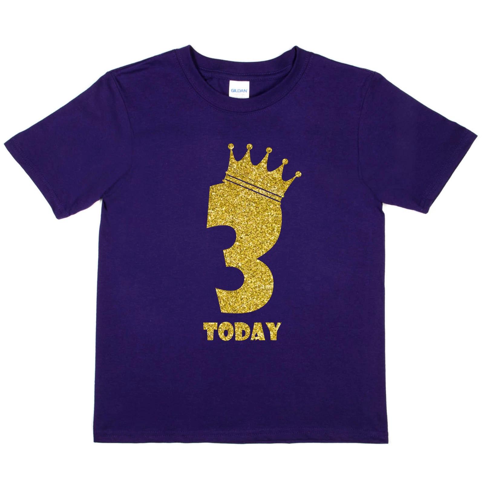 Kids Three Today Birthday T-shirt In Gold Glitter Happy 3rd Birthday Gift M