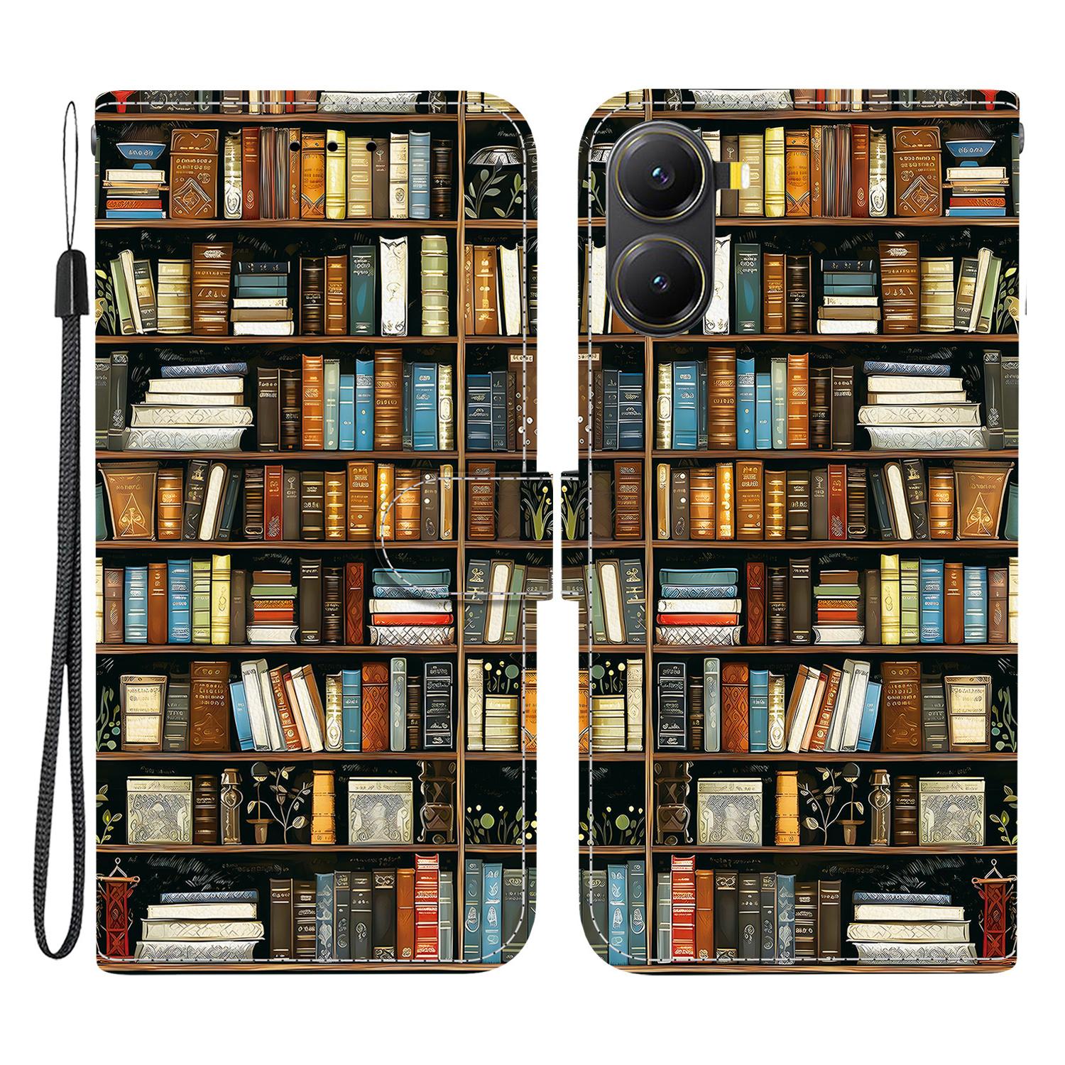 

For Xiaomi Redmi Turbo 4 5G/Poco X7 Pro 5G Leather Case Stand Wallet Pattern Printing Phone Cover with Wrist Strap Bookshelf