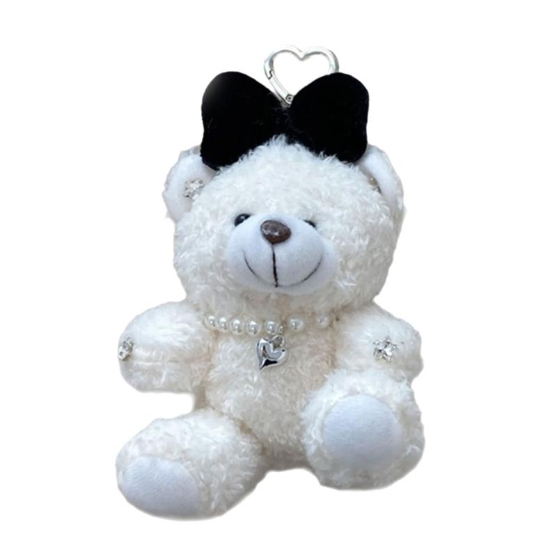 Soft Plush Bear Hanging Ornament Fashionable Soft Bear Keychain with Bowknot Plush Key Accessory for Stylish Bags