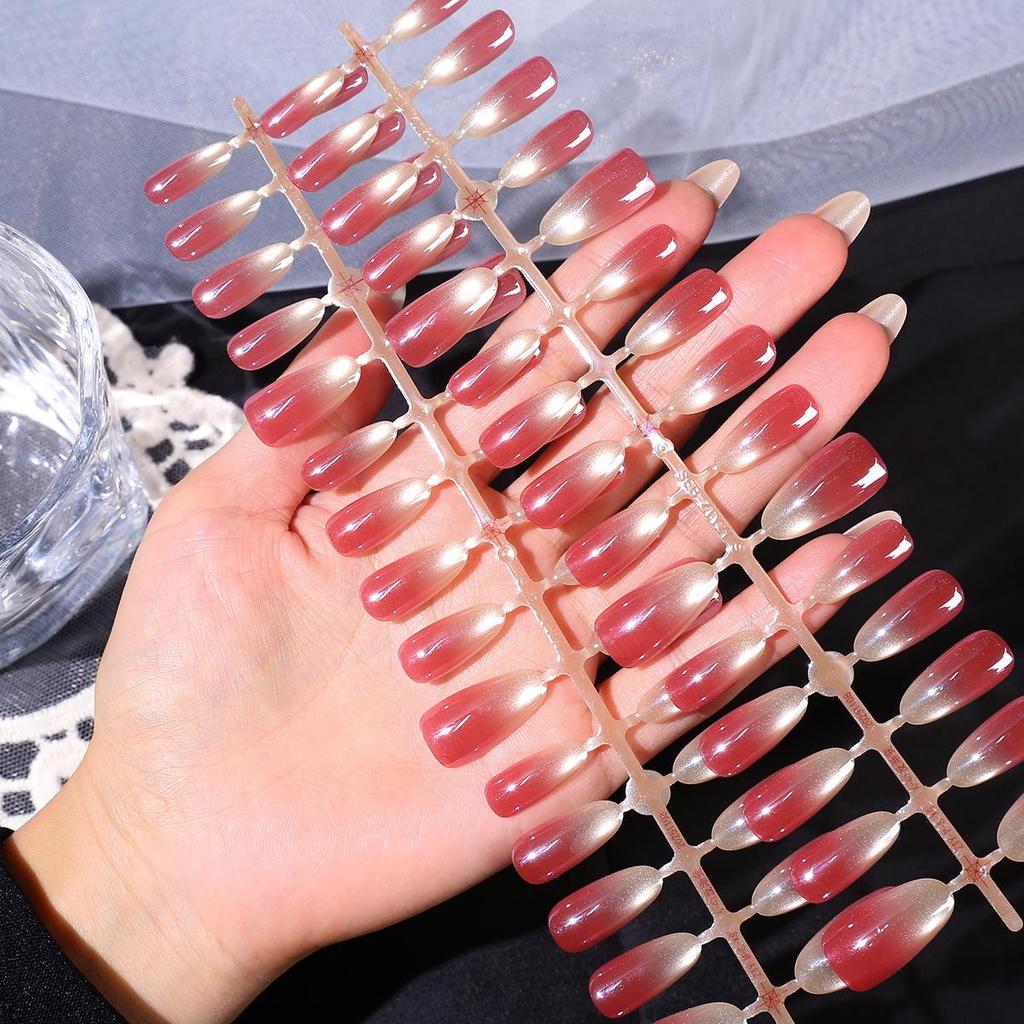 High-End Gradient Cat Eye Electroplated Red Glass Nail Tips