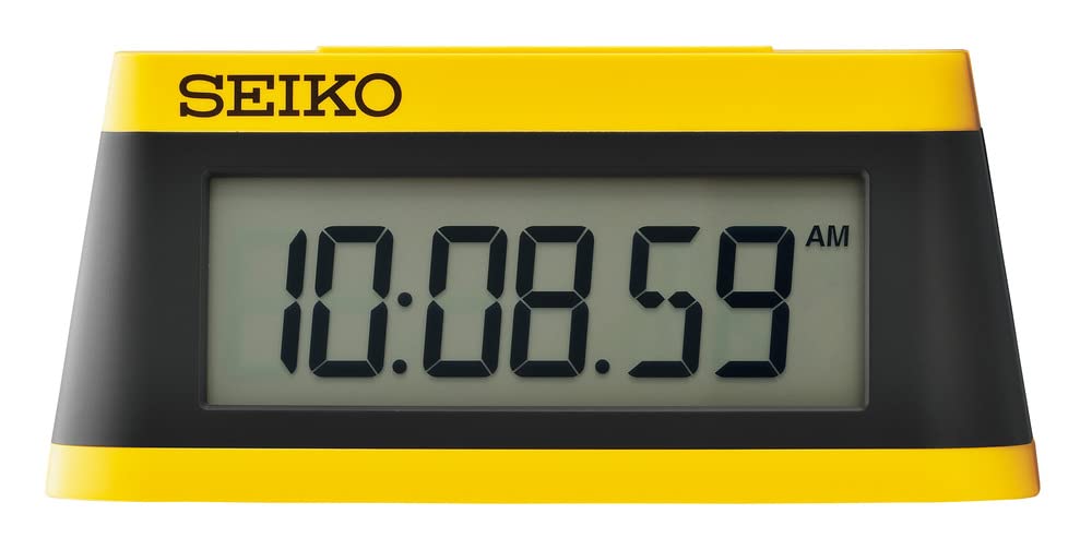 Seiko Clock SQ818Y Digital Alarm Clock, Sports Timer Design, Yellow with Partial Black, 58 x 130 x 47mm