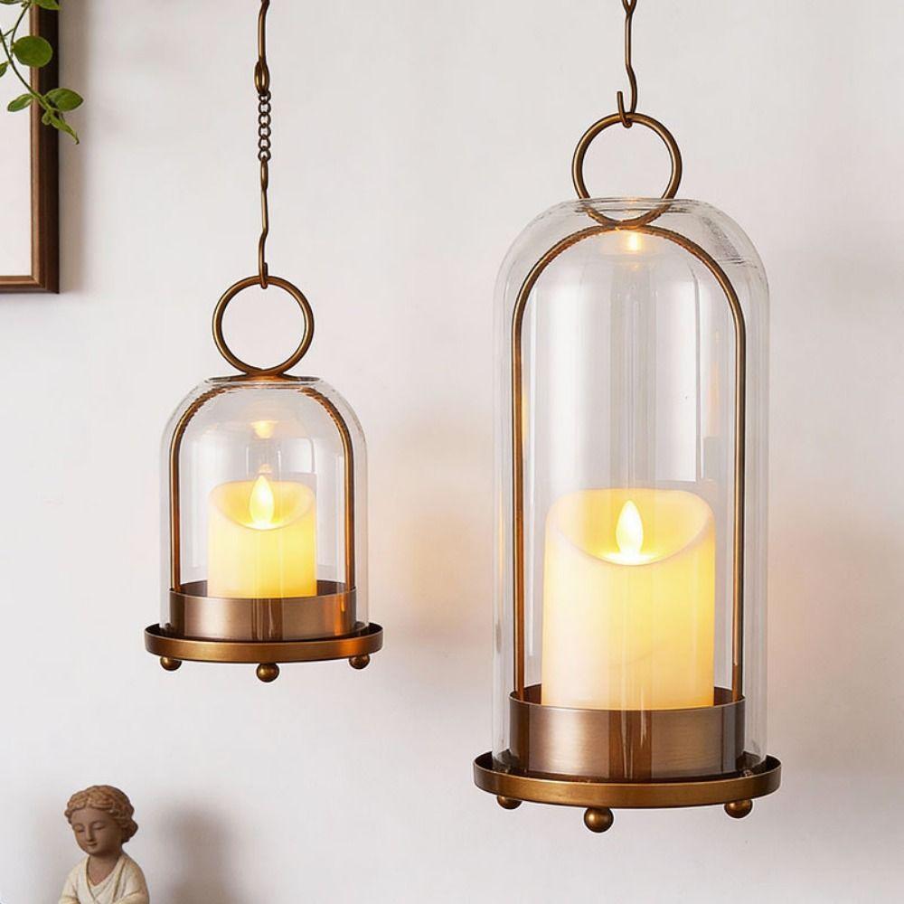 Vintage Brass Metal Candle Holder Set Modern Versatile Pillar Candle Stand Glass Dome Sturdy Glass Table Candlelight Ornaments