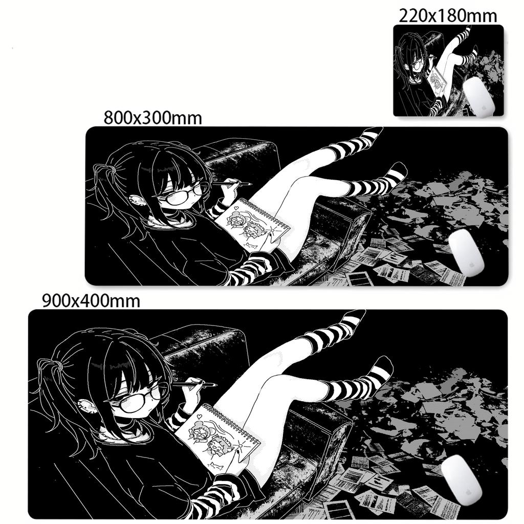 Dziewczyna Anime Czarno-Biała Podkładka pod Mysz Duża Gamingowa Antypoślizgowa Podkładka pod Mysz XXL Akcesoria do Komputera Laptop Mata na Biurko Zablokowana Krawędź Dywanik pod Mysz