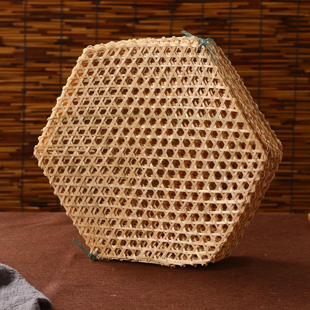 10pcs Oil Drainage Net Bamboo Woven Food Mat Hexagonal Plate Mat Fried Food Oil Mat Kitchen