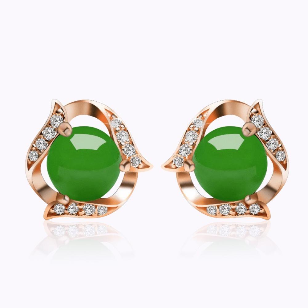 Elegant Hotand Jasper Stud Earrings S925 Silver Inlaid Green Chalcedony Dangle Earrings