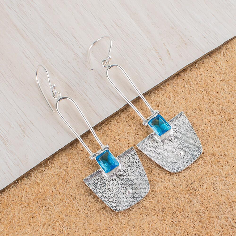 

Швейцарский голубой топаз драгоценный камень 925 стерлинговое серебро ручной работы ювелирные изделия серьги 2,2 EE-68-7