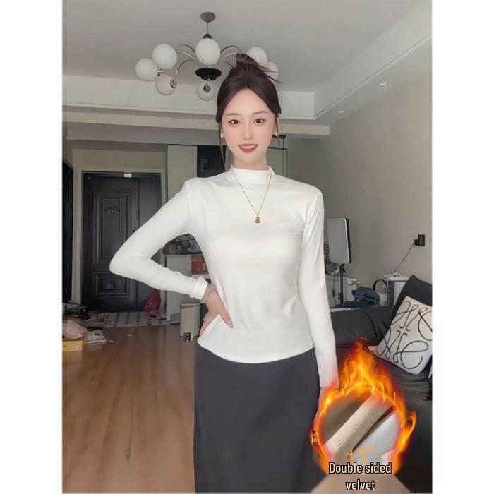 

Women s Half-High Neck Long-Sleeve T-Shirt - Cotton, Thermal Fleece, or Silver Fox Fleece - Inner Base Layer Top Extra Large