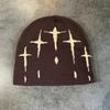 Retro Street Style Cross Knit Cap With Fluffy Acrylic Blend For Fall Winter