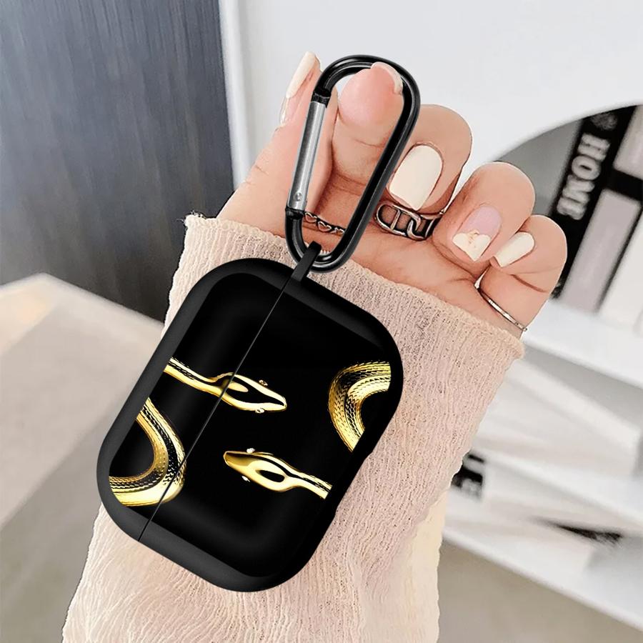 Black Gold Snake Case For Airpods 2 1 3 Pro3 Pro 4 Pro2 Earphone Cases Cover