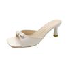 French High-heeled Slippers Women's 2025 New Summer Outer Wear Square Head Thin Heel One-word Drag Bow Sandals Versatile Temperament