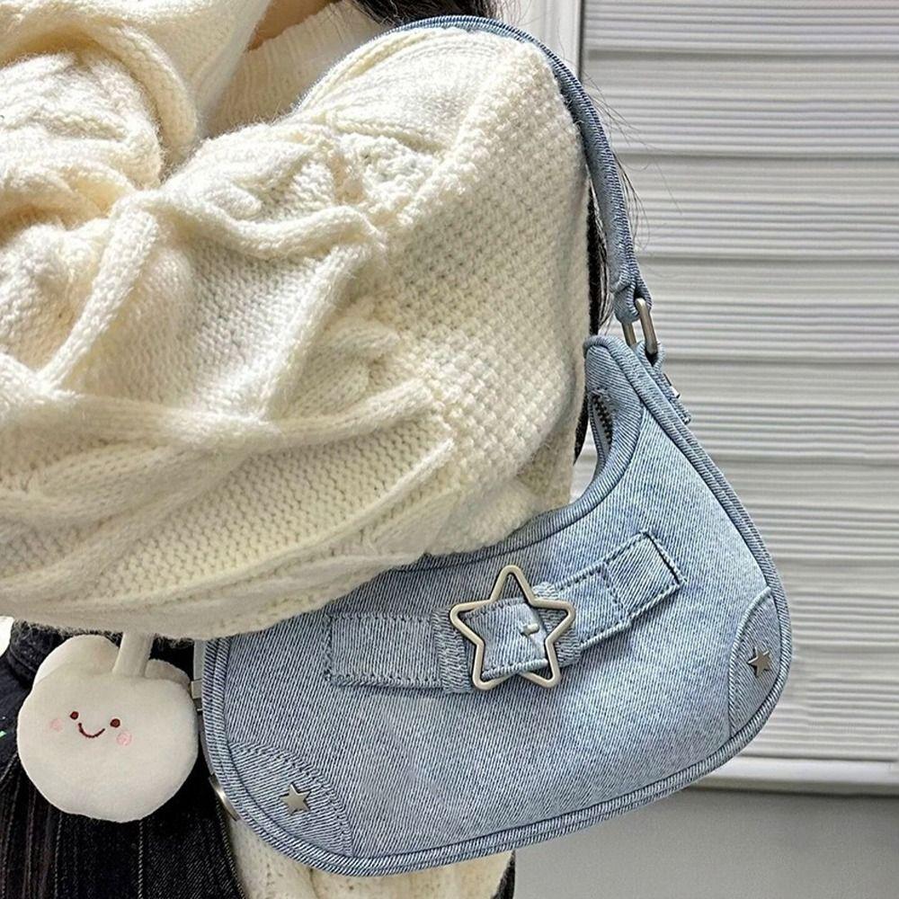 Rivet Cosmetic Bags Large Capacity Y2k Style Handbags Women Shoulder Bags Star Korean Purse Wallets