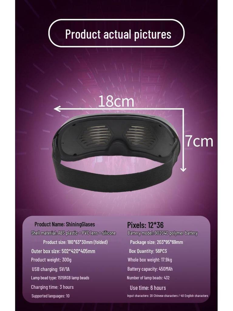 Bluetooth LED Lichtgevende Party Bril met Volledige Kleur en Dynamische Lamellenbediening via App