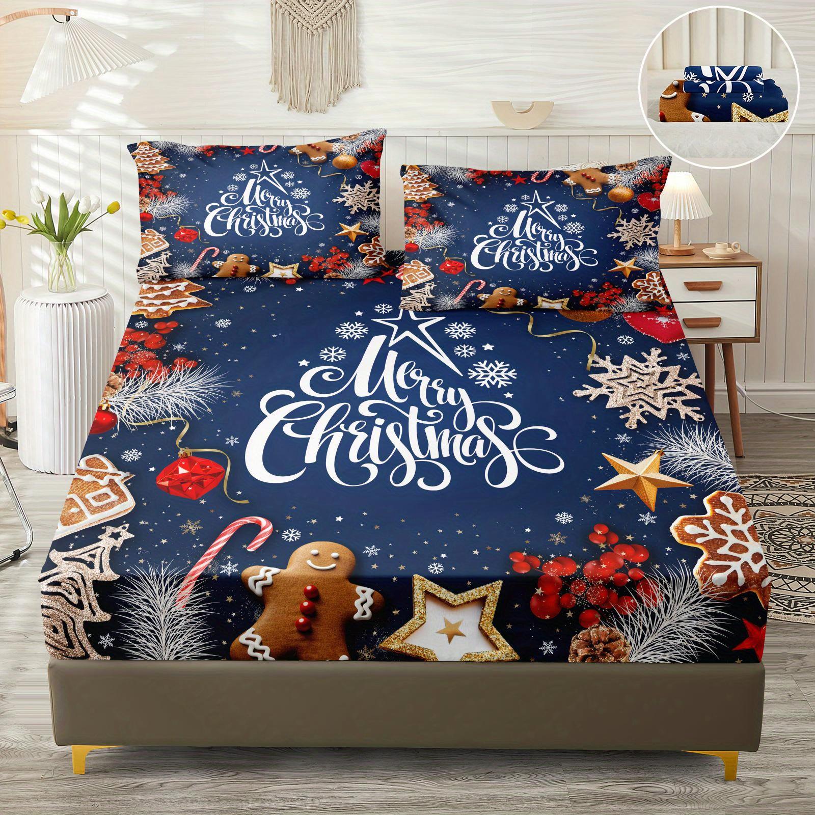 

Полиэстеровый постельный комплект на рождественскую тематику - Мягкий шлифованный цифровой принт, Набор из 3 предметов: простыня на резинке и наволочки, Тканое полотно 90x190x25cm 2pcs