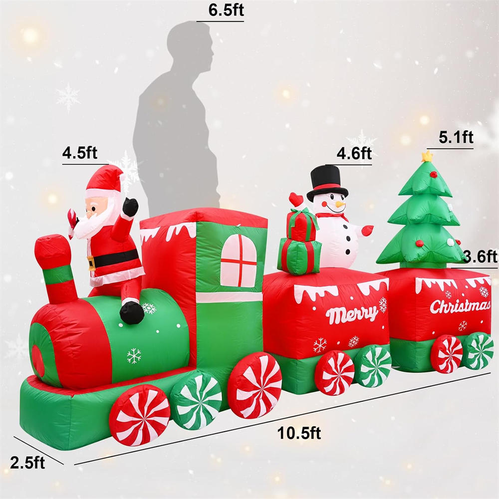 3.2M Christmas Inflatable Christmas Train Santa Snowman LED, Giant Blow Up Train Set for Yard Lawn Outdoor Christmas Holiday Decor