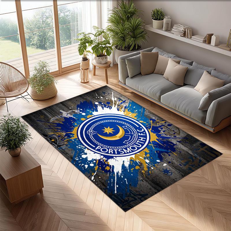 Tappeto Morbido Area Rug con Motivo Calcio Portsmouth FC Antiscivolo Tappeto per Pavimento Interno Tappetino Decorazione Sportiva per Camera da Letto