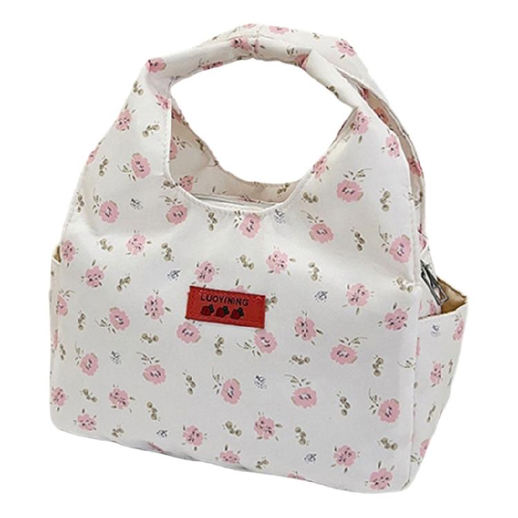Fashionable Floral Pattern Lunch Carriers Elegant Women's Lunch Bag with Multiple Pockets Casual Work Zippered Handbag