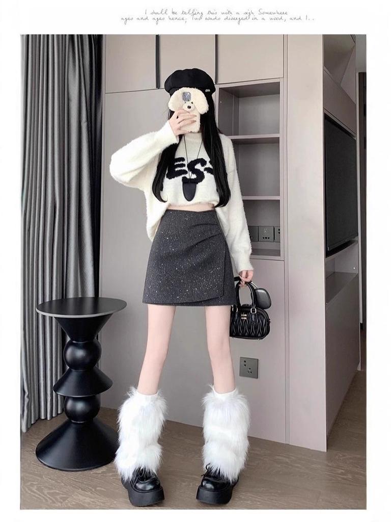 Women's High Waist Irregular Sequin Pleated A-line Skirt - Autumn/Winter 2025 Collection