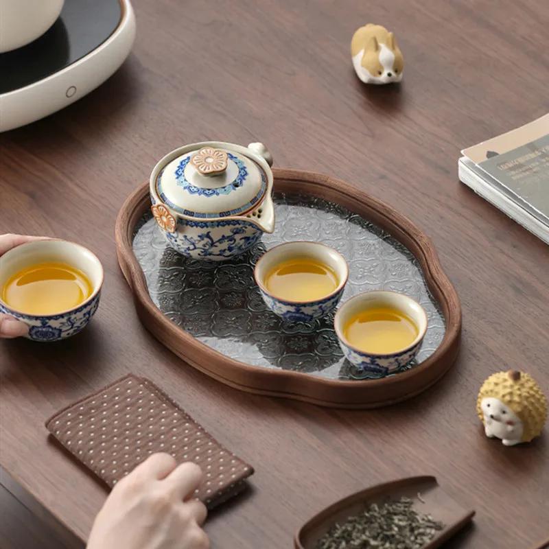Chinesische Ru-Ofen Keramik Teekanne Teetasse Handgefertigt Blumen Teeschale Schönheit Tee-Sieb Kessel Reise Tragbar Haushalt Teegeschirr