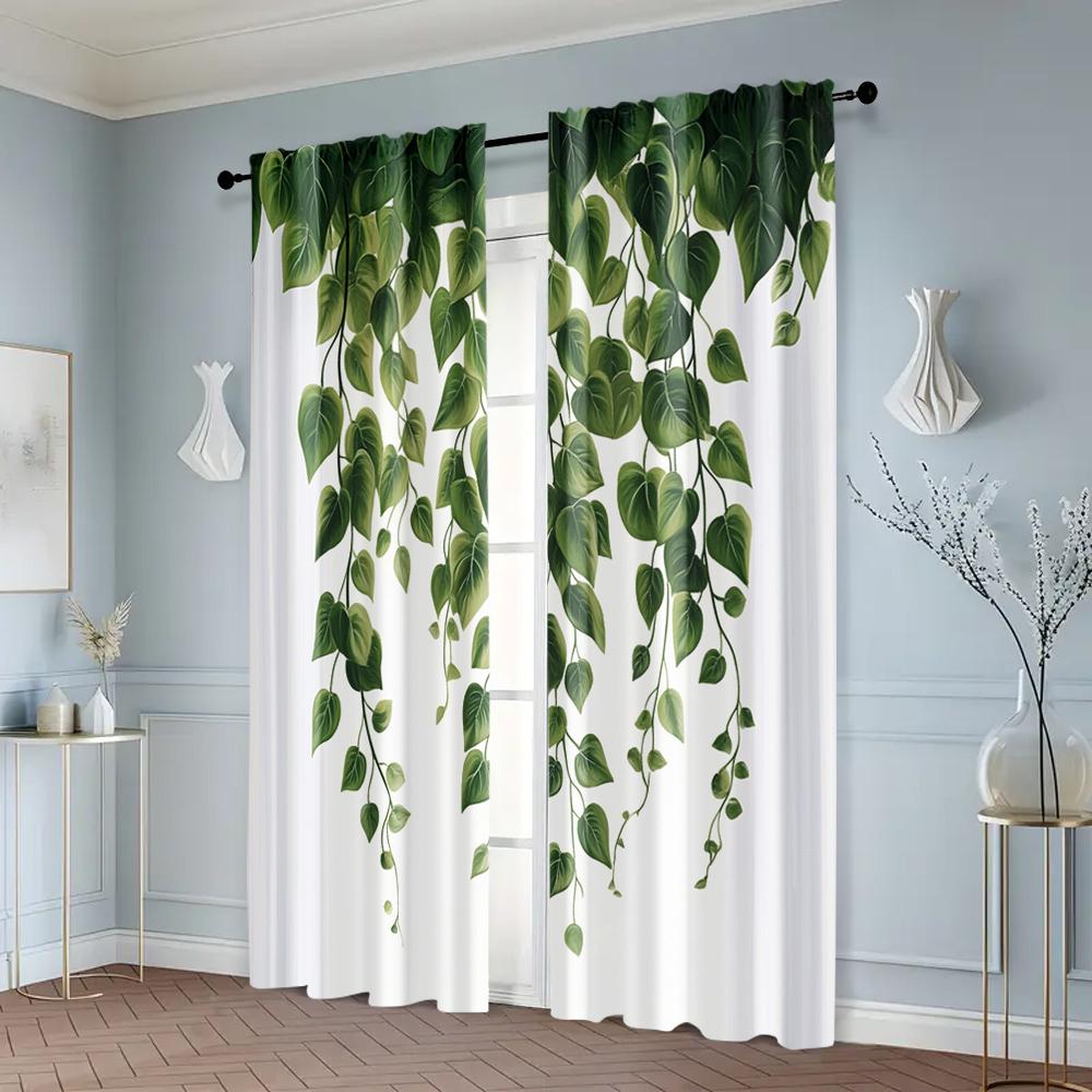 Elegant Set Of 2 Curtains Window Treatment Green Plants Have Climbed Wall Versatile Polyester Without Rod Festive Perfect Made