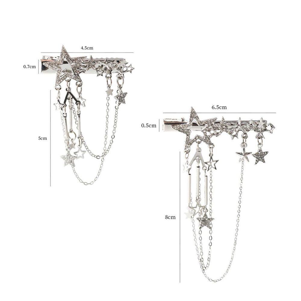 Harajuku Sparkling Punk Hair Clip Crystal Star Fairy Hair Accessories Y2K Headwear Tassel Hairpins for Women Girl