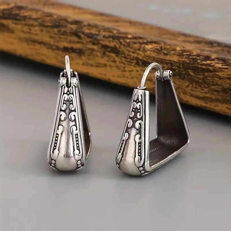 Huajie Irregular Boho Vintage Style Ancient Silver Color Hoop Earrings for Women Classic Daily Ear  Trend