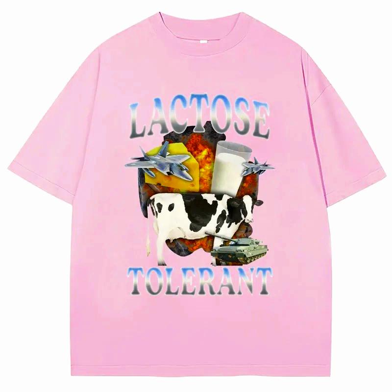 

Lactose Tolerant Funny Milk Print T Shirt Women Retro Fashion Short Sleeve Summer Casual T Shirts Gifts Women Clothing S