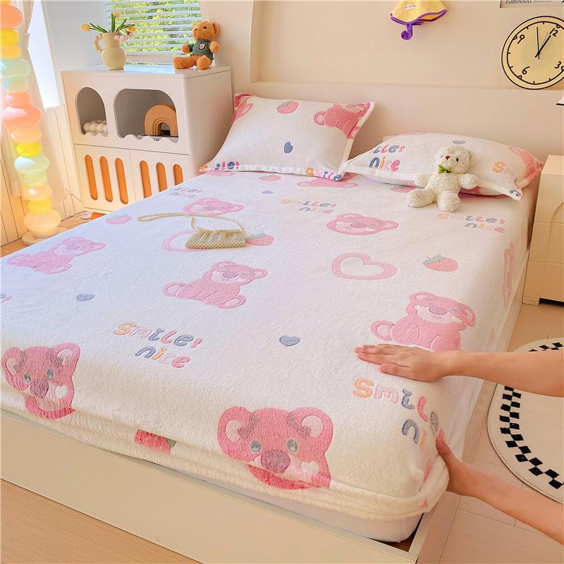 

Новая зимняя бархатная простыня на резинке «Снежинка» с принтом, утолщенная, теплая, из молочного бархата, одинарная, защитный чехол для матраса 90 * 200cm + 15cm-single bed hat