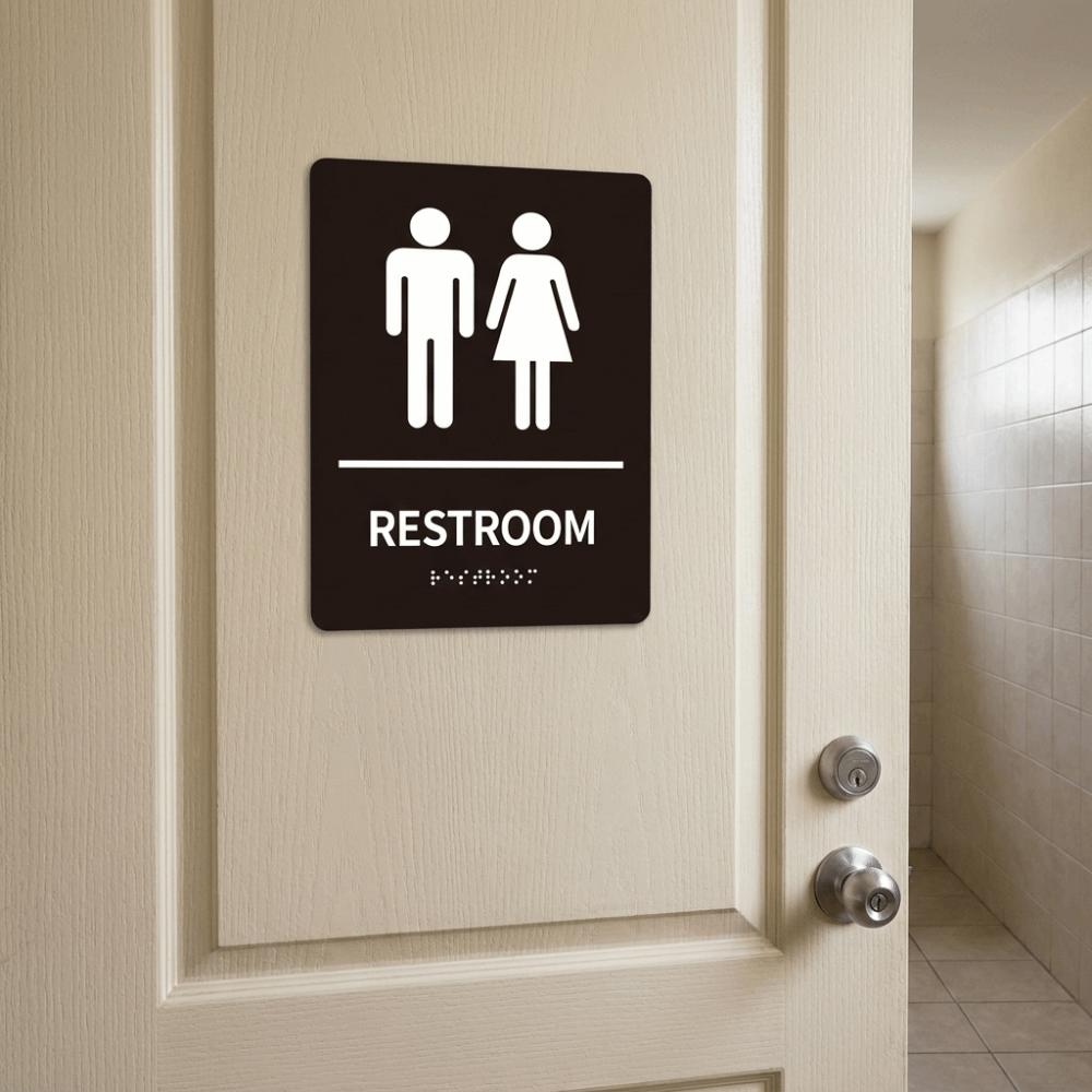Modern Acrylic Braille Restroom Sign Wall Mounted Self Adhesive Restroom Guide Removable Rectangle Toilet Mark School