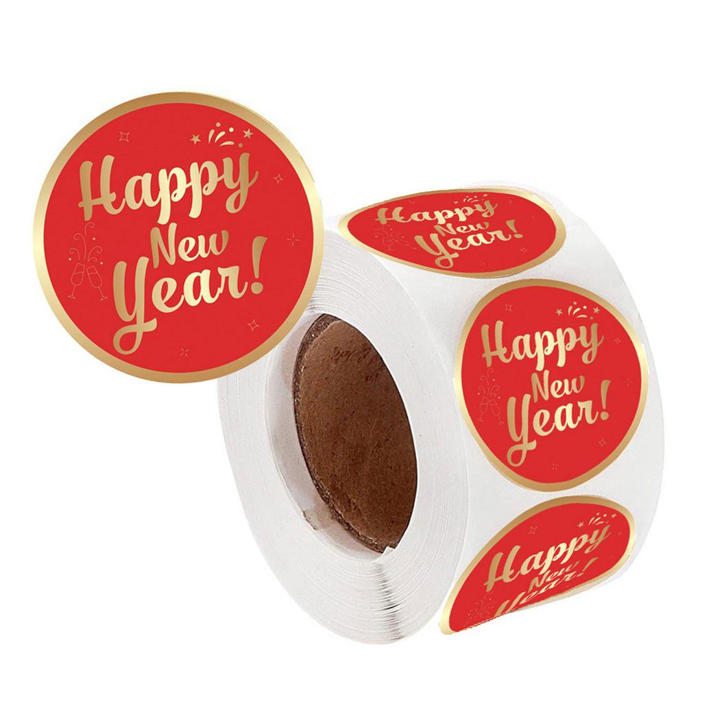 500Pcs Happy New Year Sticker 38mm Round Sealing Sticker Self-Adhesive Wrapping Labels for Envelopes Christmas Cards