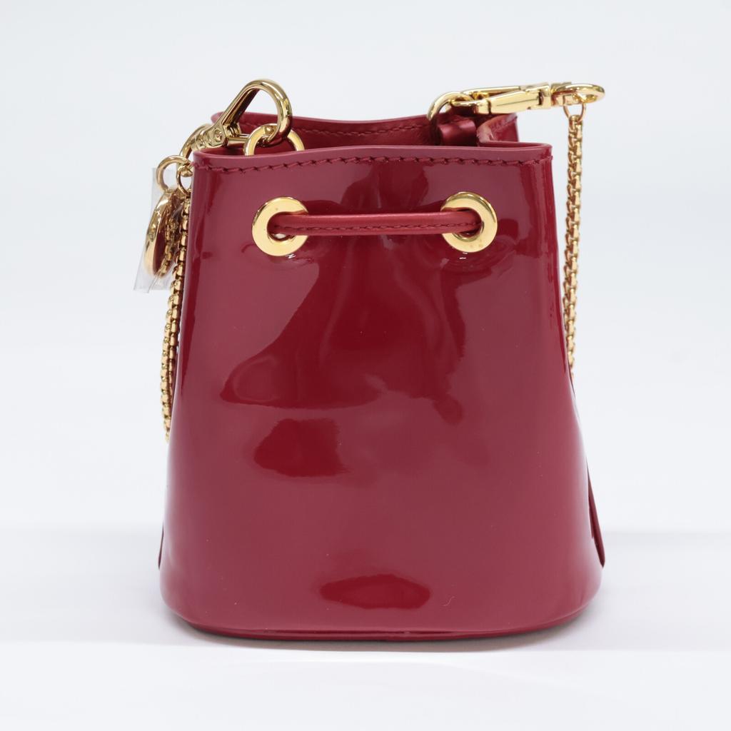 Prada Brand New, Unused 1NR016 Triangle Logo Patent Mini Pouch with Drawstring and Chain Shoulder Bag Cherry/GDHardwareUsed