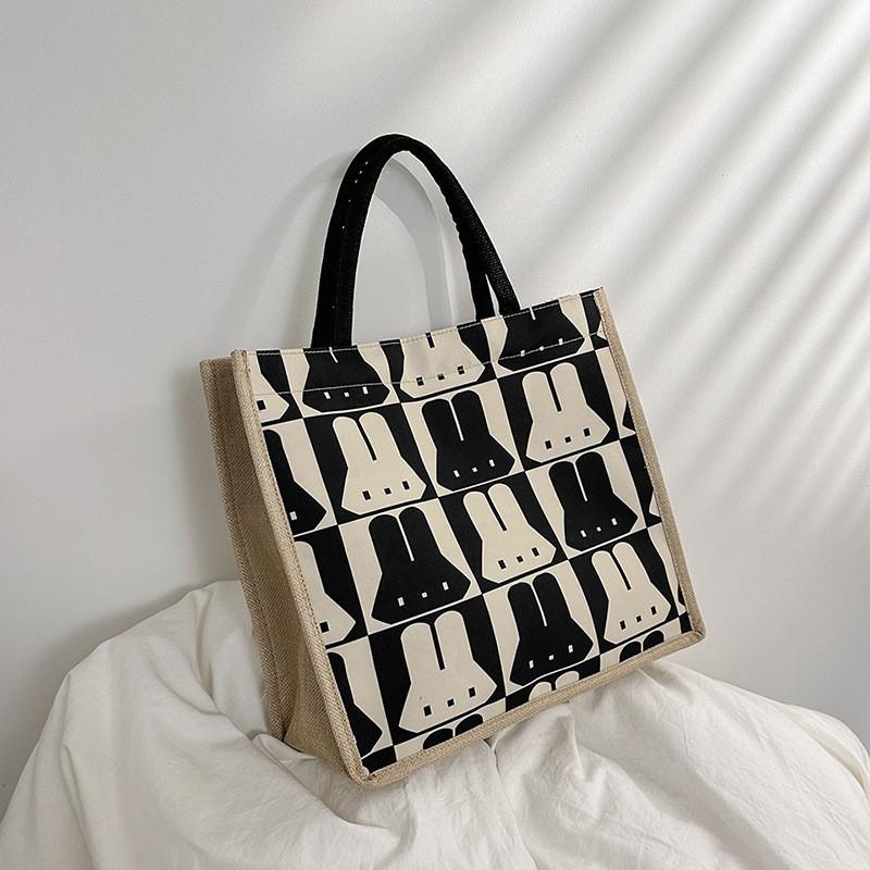 

Trendy Street Style Big Tote Bag Women s Fashionable Cute Single Shoulder Bag Linen Material чёрный
