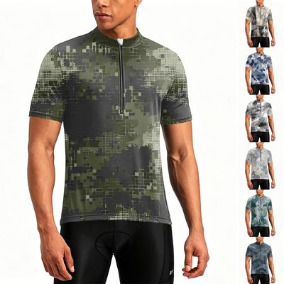 Tricou de ciclism pentru bărbați, cu mânecă scurtă, fermoar pe jumătate, țesătură respirabilă, cu uscare rapidă, ușoară, croială confortabilă, top sportiv pentru sporturi în aer liber
