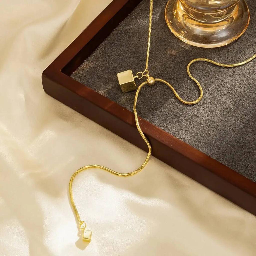 SHIXIN Stainless Steel Creative Dice Gold Color Thin Chain Long Adjustable Necklace Women Fashion Clavicle Chain Daily Jewelry