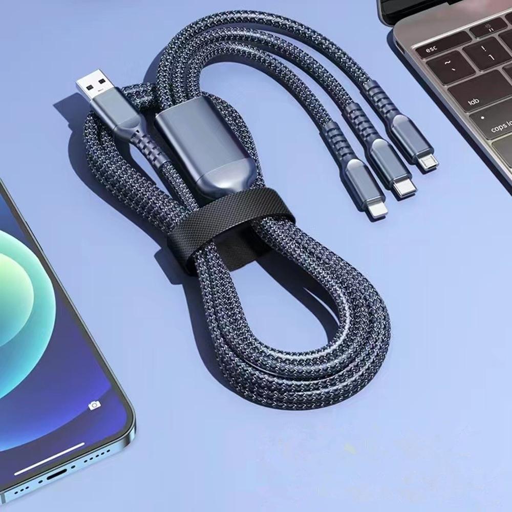 3-in-1 USB 100W Fast Charger Cable Car USB To Type-C Micro LIGHTNING Cable For iPhone 16 15 14 13 Samsung Xiaomi Huawei