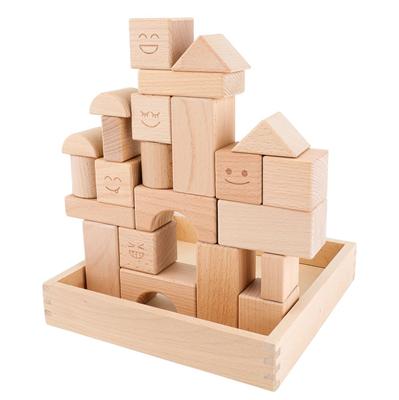 FlyCreat Wooden Building Blocks for 2-Year-Olds - 23-Piece Set, Smile Cubes, Educational Toys, Wooden Building Blocks, Unpainted, 3D Puzzles,