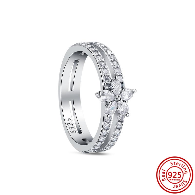 Original 925 Sterling Silver Ring Love Heart Pave CZ Crystal Stackable Rings for Women Wedding Engagement Birthday Gift Jewelry