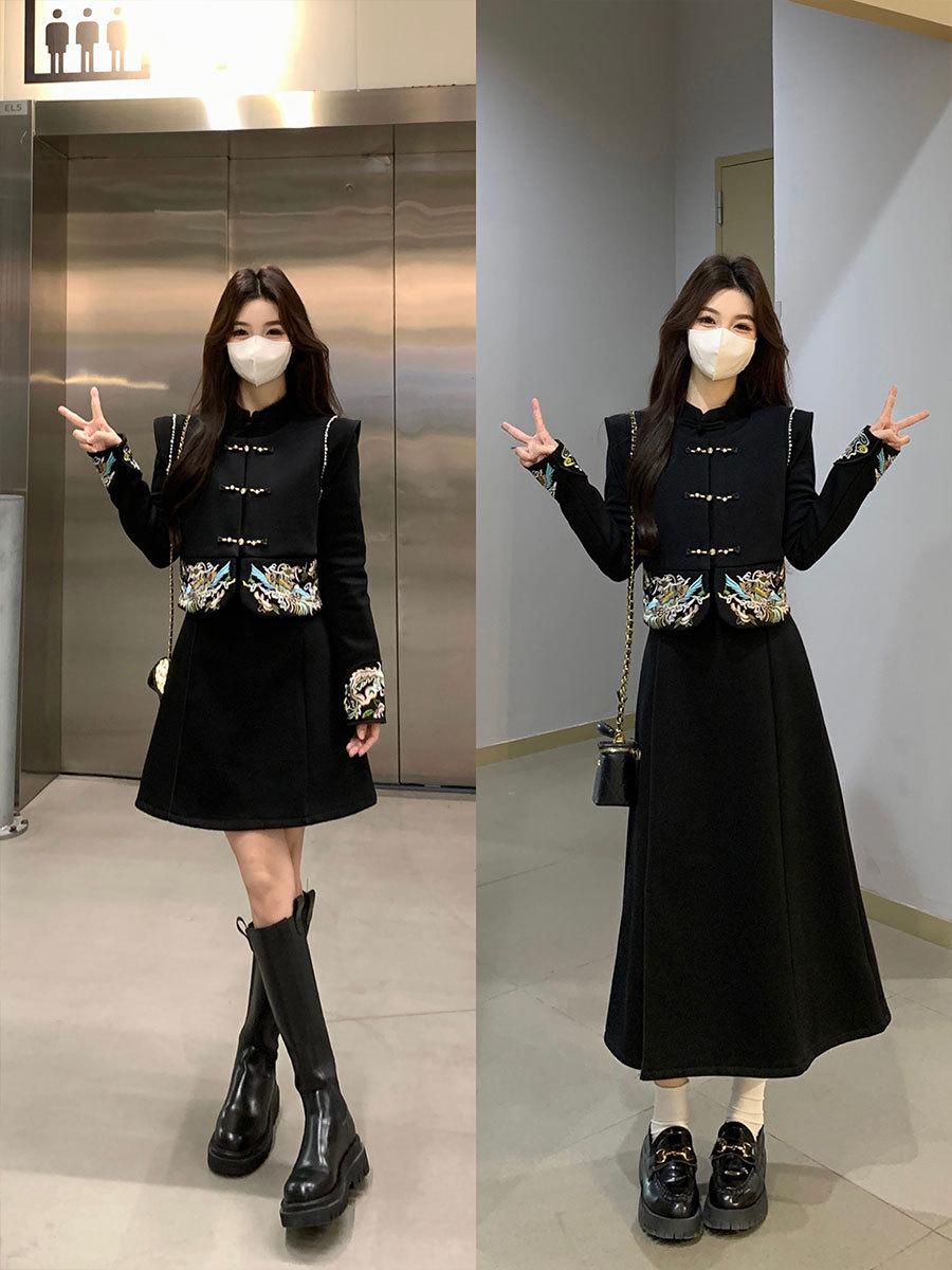 Plus-Size Women s 2026 Spring Embroidered Retro Chinese-Style Dress Set L