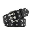 [Lamerry] Studded Belt, Double Pin, Two Holes, Star Design, for Costumes, Workwear, Eyelets, Stylish, Dance, 110cm, Men's & Women's, Black