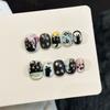 10Pcs Fake Nails Short Round Hand-Painted Cat Eye French Style Matte Gradient Tips For Natural Fit Wear And Go