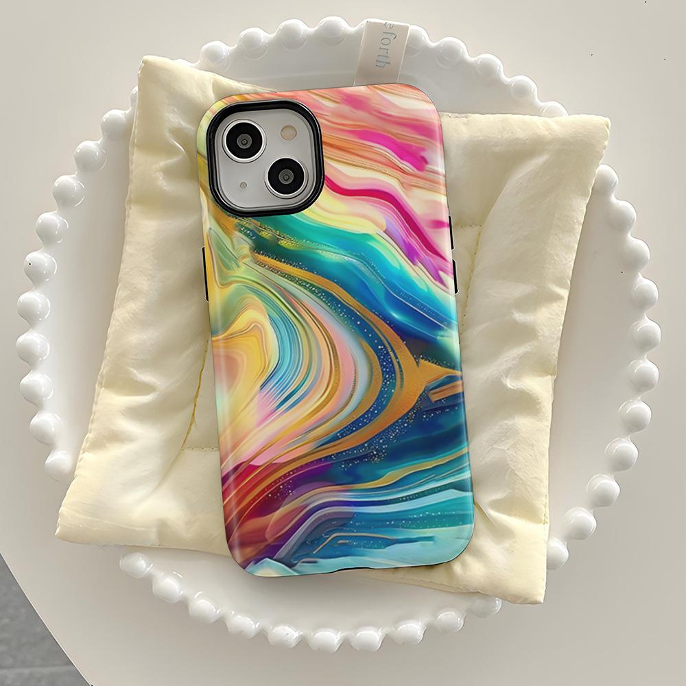 Oil painting color stripe two-in-one film shell iphone14 high value mobile phone case apple 17 magnetic anti-drop cover