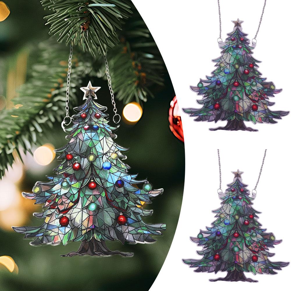 2D Christmas Tree Ornament Sun Catchers Stained Glass Stained Glass Effect Holiday Ornament Collectible Home Xmas Decoration