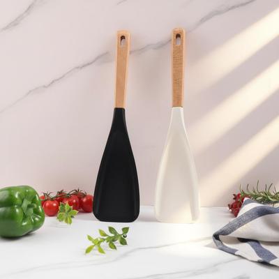 Spatola in Silicone per Alimenti con Manico in Legno: Utensile da cucina antiaderente e resistente al calore per insalate, padelle, riso e raccolta del ghiaccio