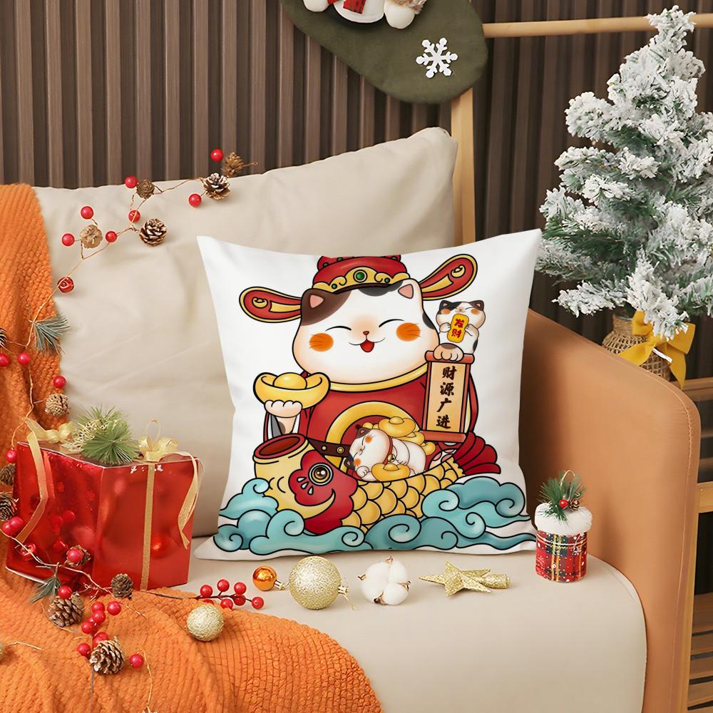 Rich Luck Money Cat Pillow Case Living Room Sofa Decorative Cushion Cover Simple Household Light Luxury Printed Pillow