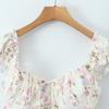 European and American style, new women's clothing, foreign style fashionable spring French retro lace-up printed top