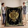 Mystic Pentagram and Moon Phases Blanket, Flannel Blanket for Bedroom, Living Room, Sofa, and Nap Sofas.